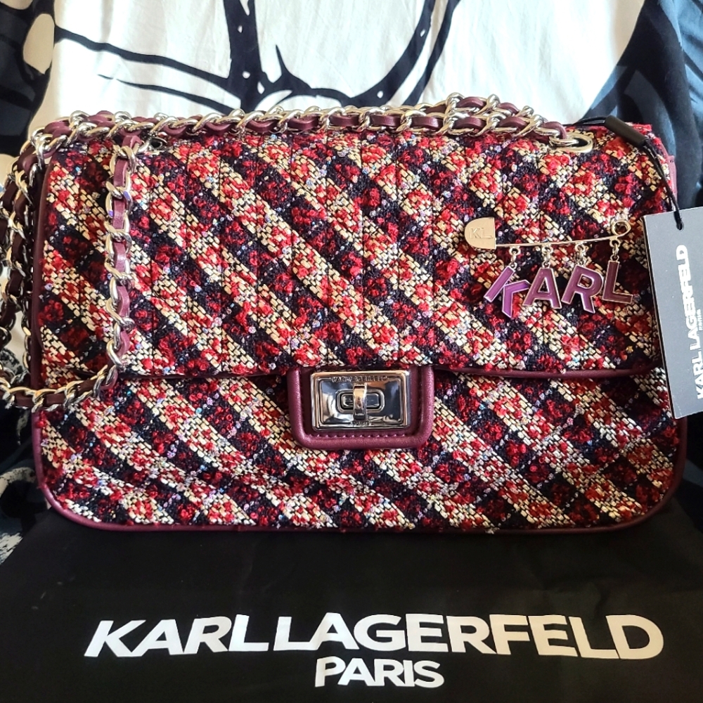 🪷💐NWT Authentic Karl Lagerfeld Paris Medium Agyness Tweed shoulder bag🪷💐 - Picture 4 of 11